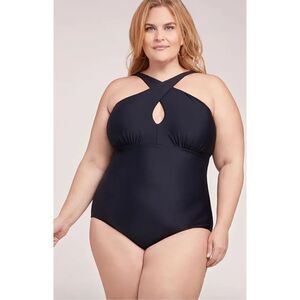 LYSA  Kylie High Neck Plus Size One Piece Black Swimsuit  Size 1X (18-20)